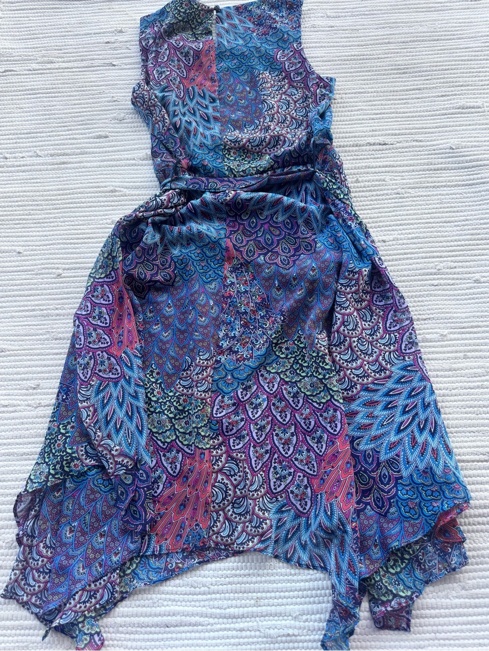 MSK Blue Purple Paisley Handkerchief Hem Midi Dress Size 10 NWT - Picture 12 of 12